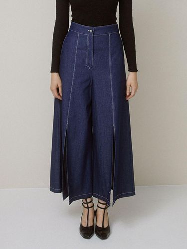 SLIT WIDE DENIM PANTS Blue - tibaeg - Modalova