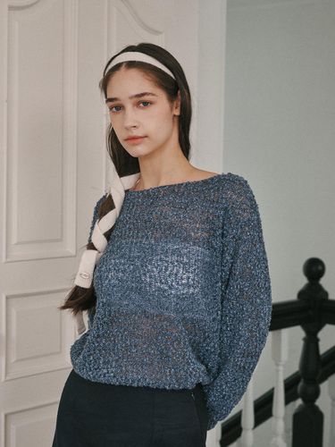 Popcorn boatneck pullover-blue - ODER - Modalova