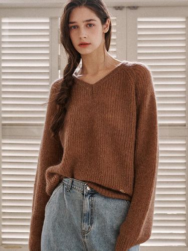 V-neck mohair pullover-brown - ODER - Modalova