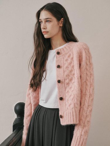 Roundwool cable cardigan-pink - ODER - Modalova