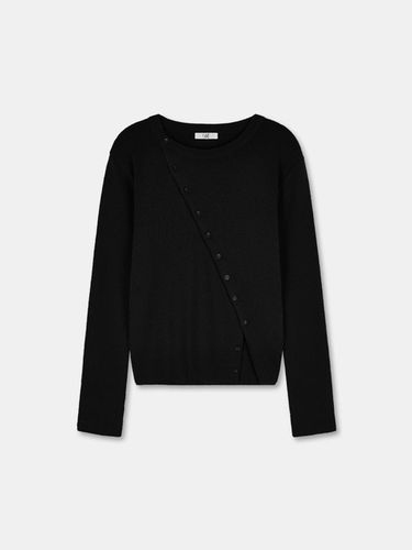 Diagonal button wool cardigan-black - ODER - Modalova