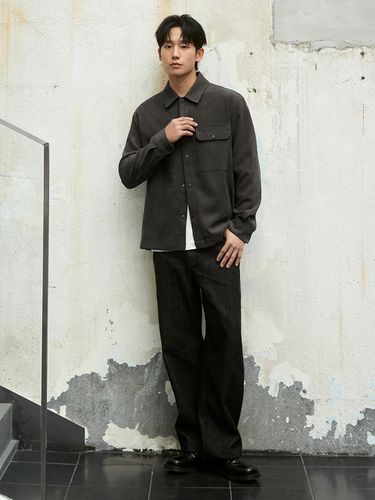 Wide black low denim pants - MIND BRIDGE MEN - Modalova