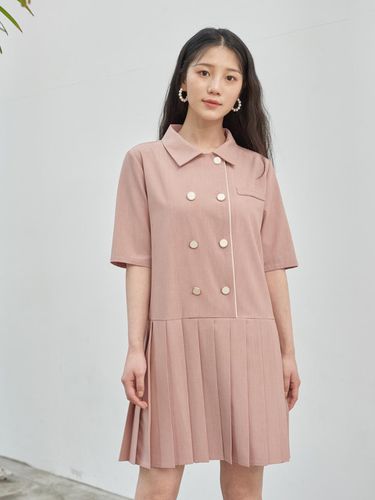 Pleated Double Button Jacket Dress - GANISONG - Modalova