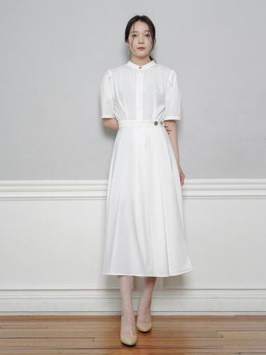 Gold Button Wrap Long Dress_white - GANISONG - Modalova