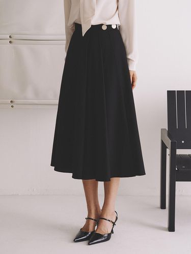 Gold Button Wrap Long Skirt_black - GANISONG - Modalova