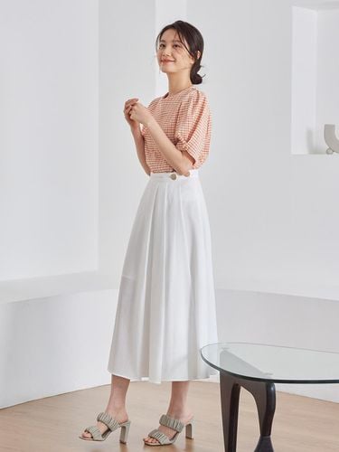 Linen Gold Button Wrap Skirt_white - GANISONG - Modalova