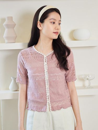 Flower Trim Lace Cardigan_pink - GANISONG - Modalova