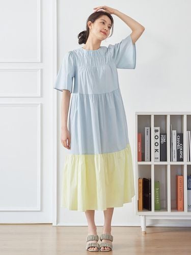 Color Block Shirring Romantic Dress_sky blue - GANISONG - Modalova