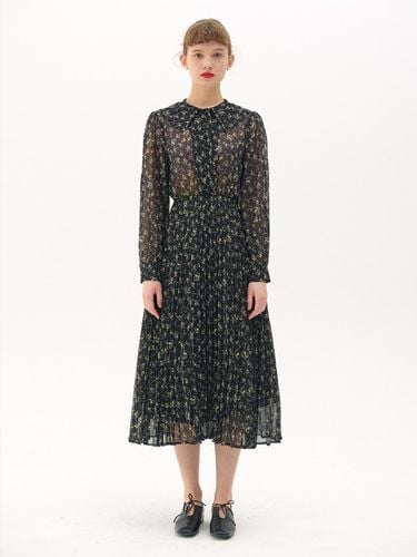 Floral Chiffon Pleated Dress_black - GANISONG - Modalova