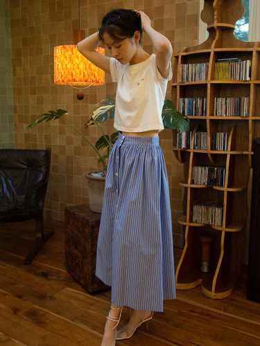 Cotton Stripe Skirt_blue - GANISONG - Modalova