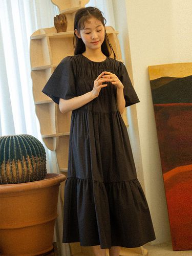 Summer Shirring Romantic Dress_black - GANISONG - Modalova