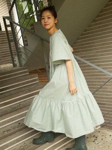 Summer Shirring Romantic Dress_Green - GANISONG - Modalova