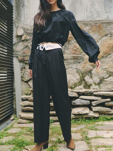 Waist Folding Wide Fit Slacks_black - GANISONG - Modalova