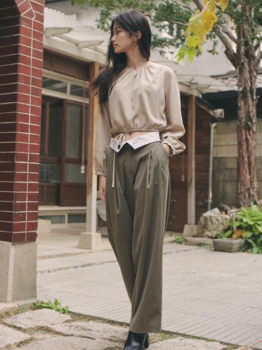 Waist Folding Wide Fit Slacks_khaki - GANISONG - Modalova