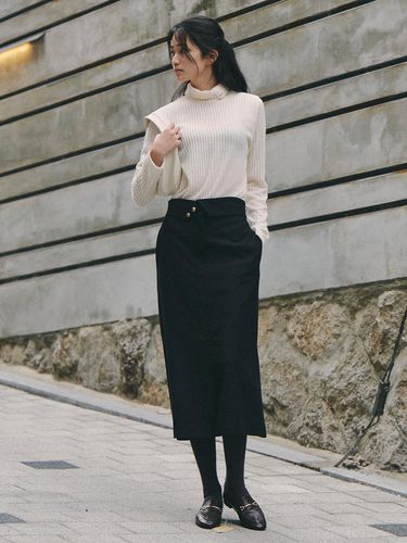 Folding Hidden Button Placket Skirt_black - GANISONG - Modalova