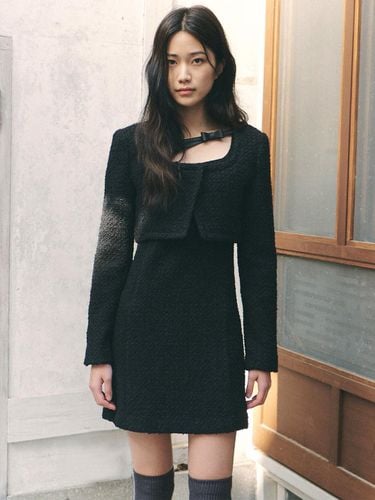 Belted Neck Tweed Jacket_black - GANISONG - Modalova