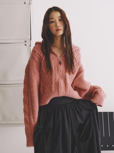 Angel Cloud Knit Zip-Up_pink - GANISONG - Modalova