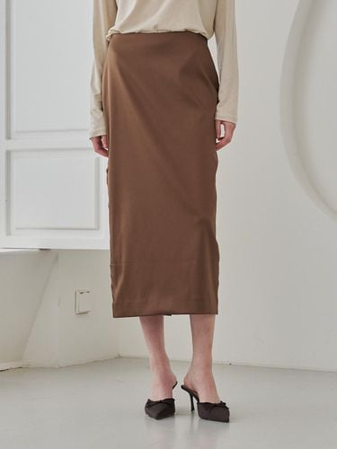 Satin Cut Out Skirt - Brown - Nouve - Modalova