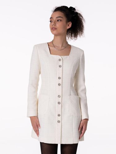 TWEED SQUARE NECK LACE DRESS - WHITE - MAKE A TOAST - Modalova