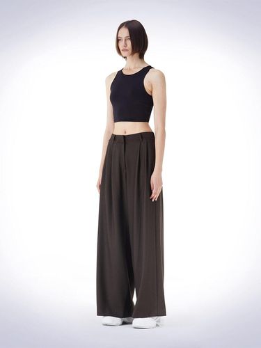 WAIST DETAIL WIDE WOOL PANTS BROWN - HAUS 072C - Modalova