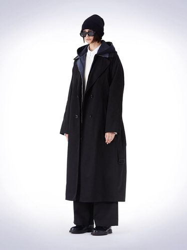 DETACHABLE HOODIE TRENCH COAT BLACK - HAUS 072C - Modalova