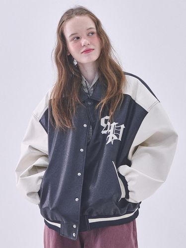 Vintage oversized varsity jacket_Black - SOMEPLACE - Modalova