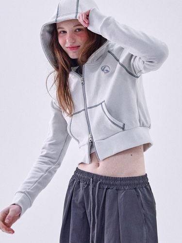 Symbol logo stitch crop hood two-way zip-up jumper - SOMEPLACE - Modalova