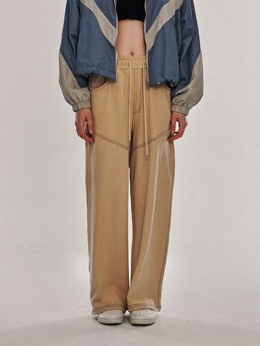 Diagonal Stitch Banding Wide Cotton Pants [] - SOMEPLACE - Modalova