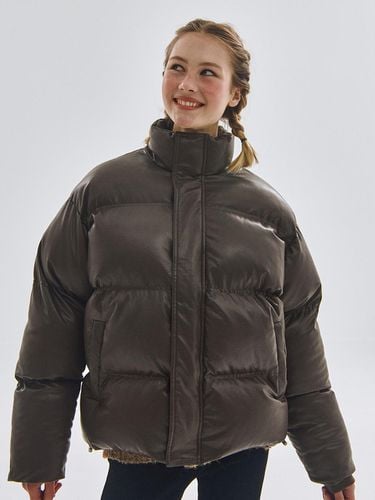 Leather oversized high neck puffer padded jacket - SOMEPLACE - Modalova