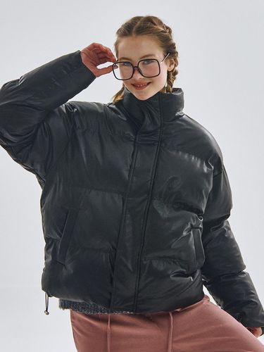 Leather oversized high neck puffer padded jacket - SOMEPLACE - Modalova