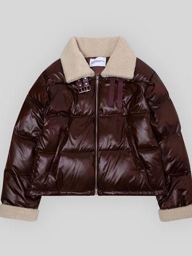 Belted Fleece Collar Crop Puffer Jacket - SOMEPLACE - Modalova