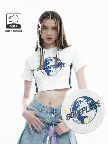 Logo Printing Contrast Line Cropped T-shirt - SOMEPLACE - Modalova