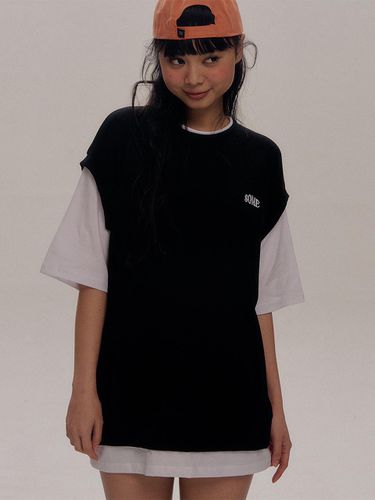 Waffle knitwear layered short-sleeve T-shirt_Black - SOMEPLACE - Modalova