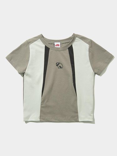 Color Block Cropped Short Sleeve T-shirt_Khaki - SOMEPLACE - Modalova