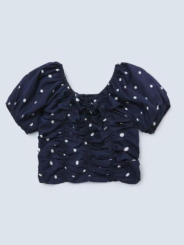 Dot shirring blouse_navy - FABRIC SEOUL - Modalova