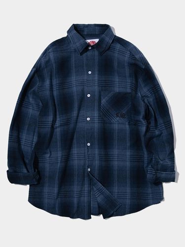 Tartan Check Pattern Oversized Cotton Shirts_Blue - SOMEPLACE - Modalova