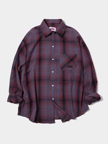 Tartan Check Pattern Oversized Cotton Shirts_Pink - SOMEPLACE - Modalova