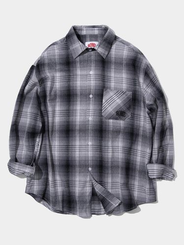 Tartan Check Pattern Oversized Cotton Shirts_Gray - SOMEPLACE - Modalova