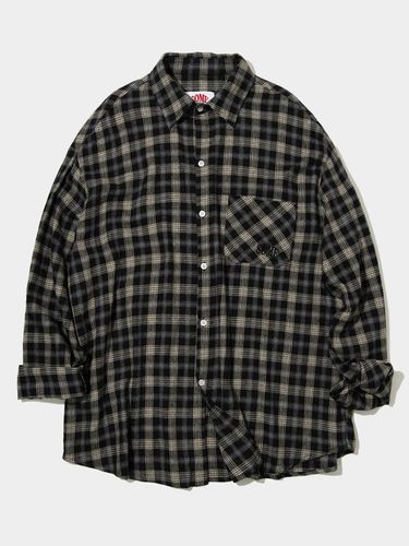 Tartan Check Pattern Oversized Cotton Shirts_Black - SOMEPLACE - Modalova