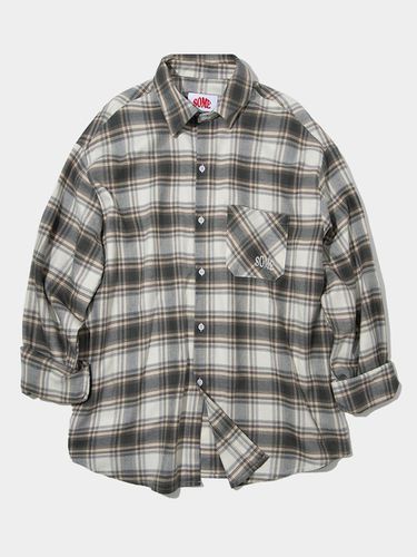 Tartan Check Pattern Oversized Cotton Shirts_Green - SOMEPLACE - Modalova