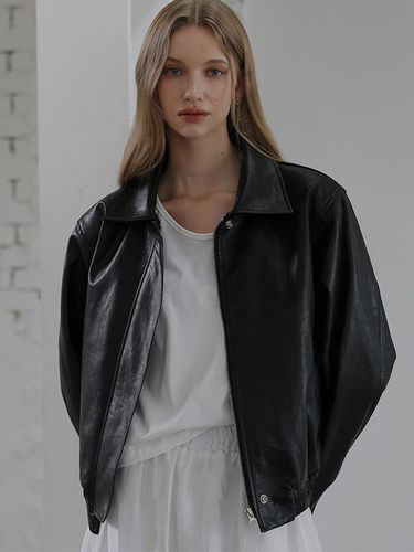 Leather Bomber Jacket [Black] - DEHEVE - Modalova