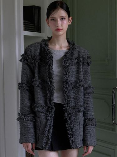 Fringe Long Tweed Jacket [Gray] - DEHEVE - Modalova