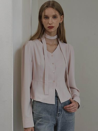 Flare Tie Blouse [Pink] - DEHEVE - Modalova