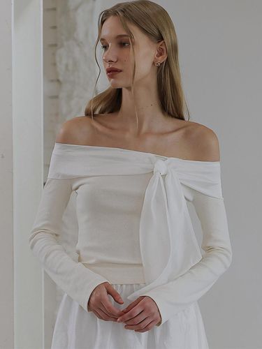 Chiffon Ribbon Off Shoulder Long Sleeve Top [ - DEHEVE - Modalova