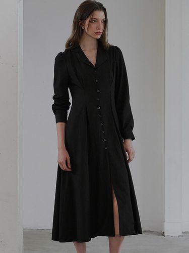 Classic Open Collar Long Dress [Black] - DEHEVE - Modalova