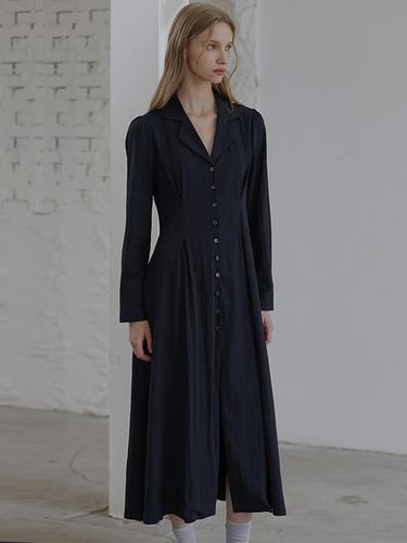 Classic Open Collar Long Dress [Navy] - DEHEVE - Modalova