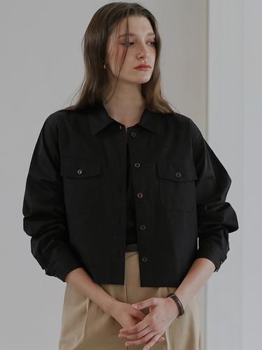 Collar Pocket Shirt [Black] - DEHEVE - Modalova