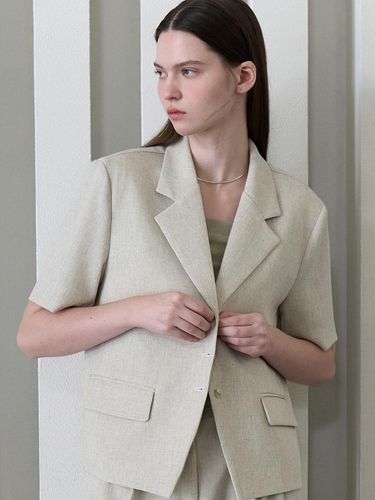 Solid Linen Jacket - Light Gray - Amour moier - Modalova