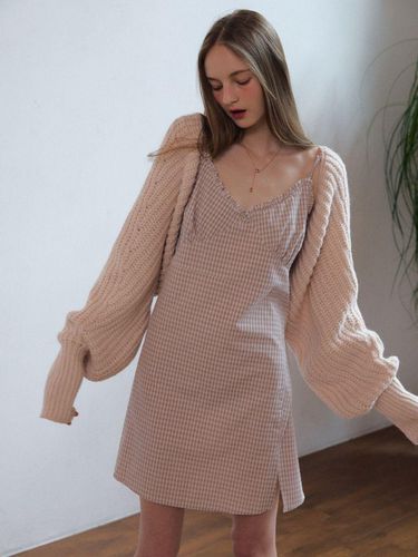 Sweet slip frill mini dress_beige check - FABRIC SEOUL - Modalova