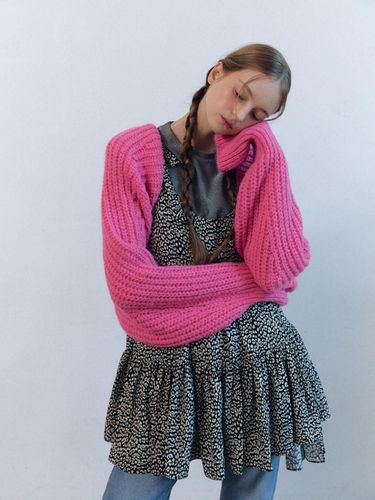 Wool bolero back ribbon knit cardigan_pink - FABRIC SEOUL - Modalova